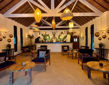 Vue du bar de l'hôtel de luxe Maison Fimela dans le Sine Saloum