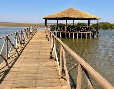 vue du ponton de l'hôtel de luxe, Maison Fimela, dans le Sine Saloum