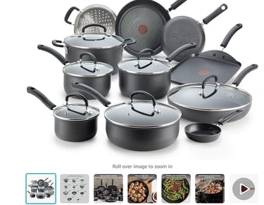  Nonstick Cookware Set 17 Piece, Oven Broiler Safe 400F, Lid Safe 350F, Kitchen Cooking Set w/ Fry P