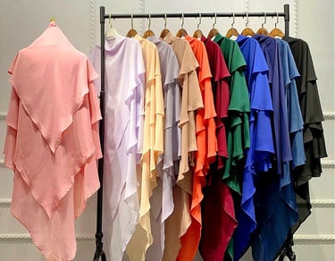 khimars. three layer khimar. chiffon khimar. goergette chiffon khimar. crown khimar