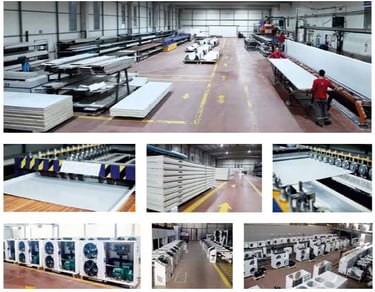 a bunch of pictures of our cold room and sandwich panels 