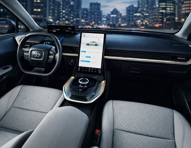 Interior de carro elétrico da Toyota com tecnologia chinesa e painel digital moderno