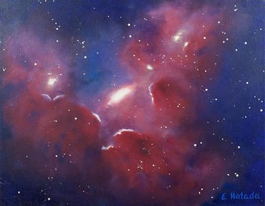 Abstract painting of a red nebula in water-miscible oil