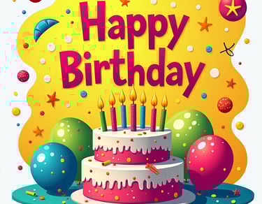 a birthday card with a cake and balloons