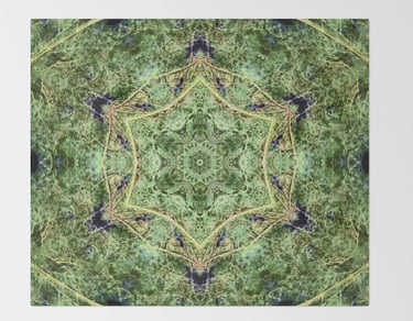 Digital image featuring an abstract forest kaleidoscope design on a Throw Blanket.