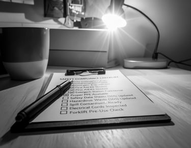 a pen and a checklist on a desk, with a cup of coffee