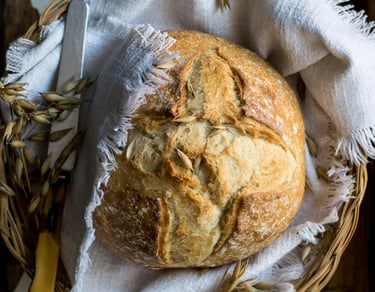Artisan sourdough bread in basket