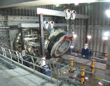 Use of lifting gantries for disassembly of TBM at Legacy Way, Brisbane