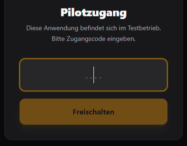 Pilotzugang login screen for a beiltro solutions app featuring a code entry field and unlock button.
