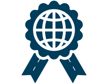 Blue global award ribbon icon representing Globally Certified Temporary Tattoo