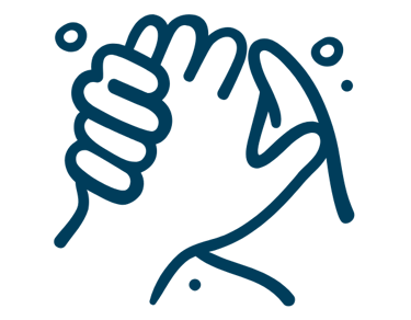 Blue line art icon of two hands washing representing easy to remove tattoo