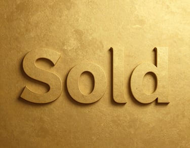 Elegant 3D gold text reading Sold on a textured metallic gold background for real estate marketing.