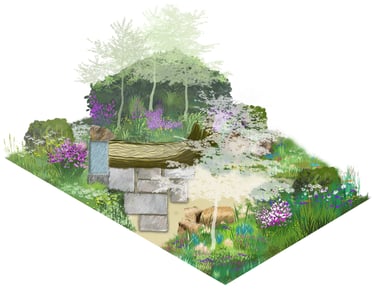 An illustration of a garden in the style of Hayao Miyazaki