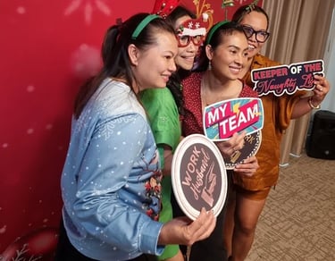 Photo Booth moments at a Xmas Staff Party in Victoriapoint, Redlands - party hire by SweetAz Co.
