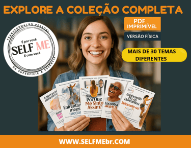 a woman holding up a book and smiling, Imagem promocional para incentivar completar a coleção Self M