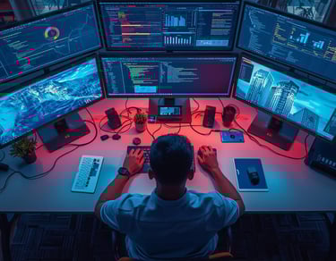 Multiple software tools and marketing automation platforms displayed on computer screens