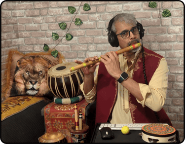Josiah Heflin playing the bamboo flute (Bansuri)