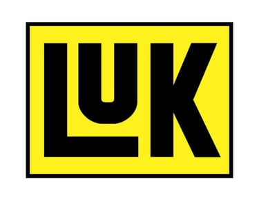 a yellow and black logo with the word luk