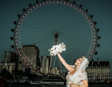 Wedding couple near London Eye riverside