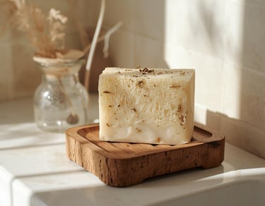 handmade soap on wood soap dish