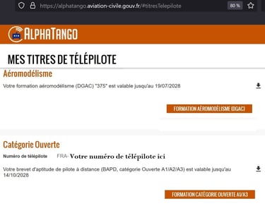 Certificats aeromodelisme, catégorie OPEN A1/A2/A3, A2 pratique et BAPD