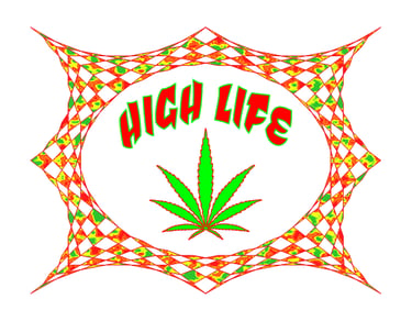 Pot leaf poster "High Life"  red, yellow and green checkered picture frame poster.