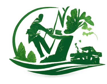 Green artistic logo featuring a silhouette of a person skiing through mountains and trees.
