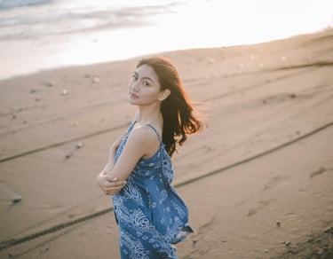 Artistic beach portrait with soft wind at Pantai Nyanyi Tabanan Bali