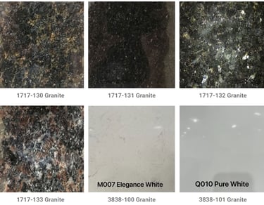 a variety of granite countertops with different colors and sizes of granite