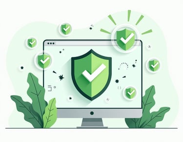 bir bilgisayar ve çevresinde tik işaretleri