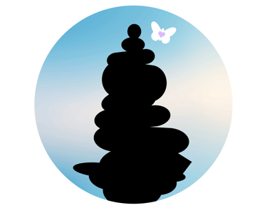 MAPCA logo icon of cairn, blue sky, white butterfly with a lavender heart