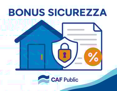 casa protetta con uno scudo e un lucchetto, accanto a un documento fiscale con un simbolo arancione. 