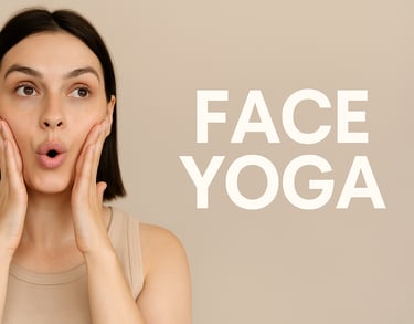 Horizontal feature image of a woman practicing face yoga with hands on her cheeks