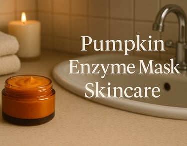pumpkin enzyme mask sitting on the top of a bathroom cabinet