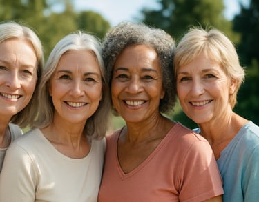 a group of older women smiling and posing for a picture