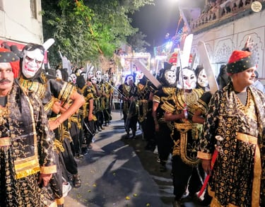 Children dressed as demons in Ravana’s army during Kota Dussehra Shobhayatra.