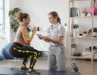 Therapist observing a client performing a squat during a Digital Movement MOT at FS Sports Therapy