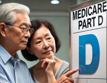 Older couple looking at sign saying Medicare part D.