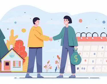 Vector illustration of a handshake and calendar symbol representing closing and getting paid.