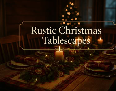 Elegant rustic Christmas dinner table with candles, greenery, and cozy layered textures.