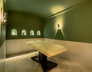 Massage room at Villa La Gratitud’s wellness center, designed for private treatments and relaxation.