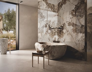 Salle de bain en pierre frittée arctique Patagonie