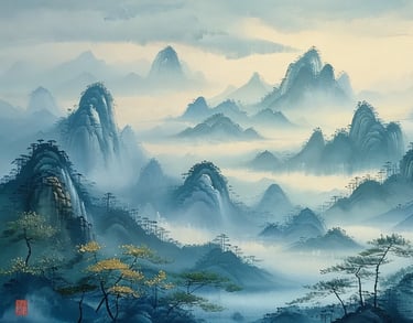 a mountain scene with a mountain range in the background