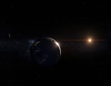Hintergrundbild Service Anfrage: 3D Render Bild der Erde und Sonne im Weltraum