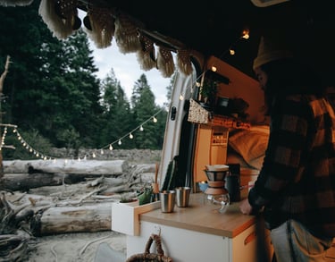 Vanlife - Making Coffe in campervanthe morning
