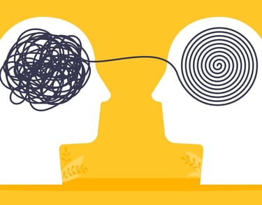 two heads of two people with a head of a head with a spiralle