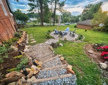 backyard stone stairs and fire pit 2123 rivermont
