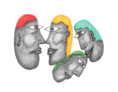 quatre visages aux cheveux colorés