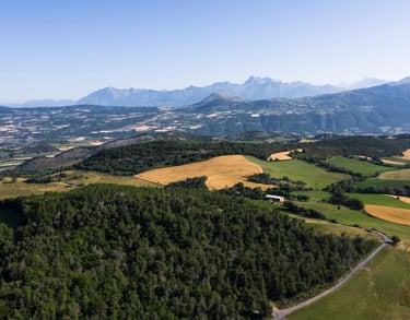 Vue d'ensemble sur la vallée de l'Avance, Hautes-Alpes.