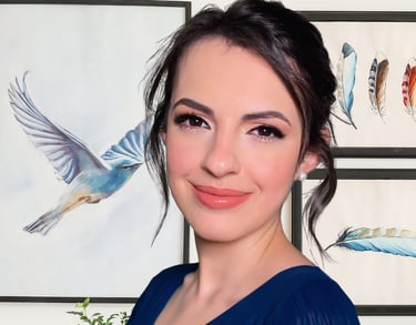 Uma mulher em um vestido azul